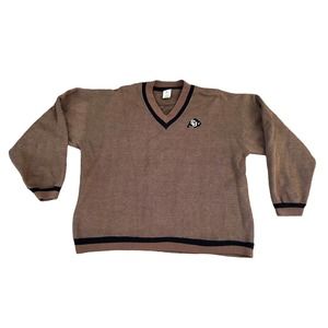 Vintage 90s University Colorado CY Buffs Brown V-neck Large Embroidered Sweater